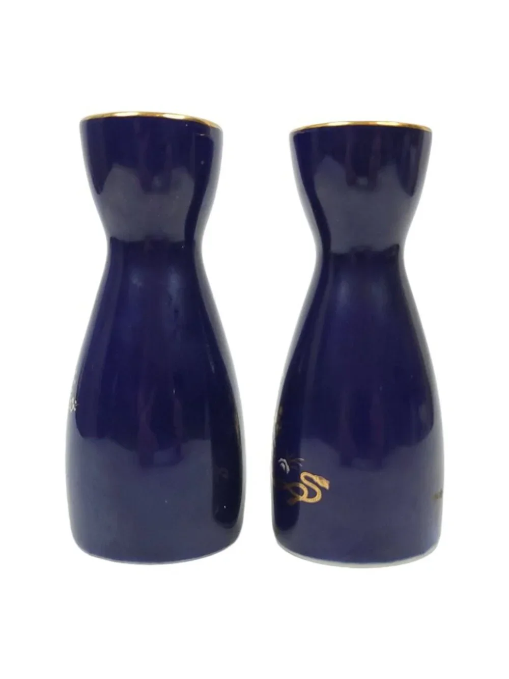 Japanese Kutani Style Cobalt Blue Ceramic Sake Carafe Set Flower Vintage Japan